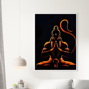 calm-powerful-hanuman-ji-digital-art-orange-glow-meditation-wall-frame