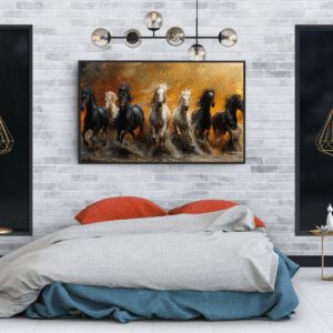 seven-powerful-horses-running-through-water-with-fiery-abstract-background