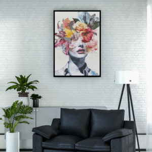 boho-chic-flower-face-artwork-contemporary-collage-painting
