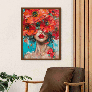 boho-floral-woman-painting-vibrant-red-flower-wall-art