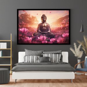 3d-rendering-buddha-statue-surrounded-by-flowers
