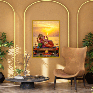 premium-ganesh-ji-sea-view-wall-art-frame-with-sunset-background