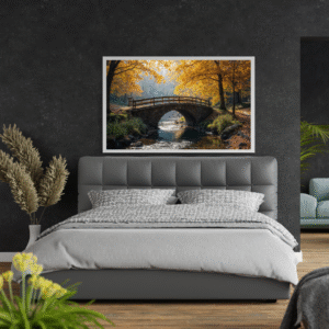 autumn-forest-bridge-landscape-painting-frame-with-stream-view