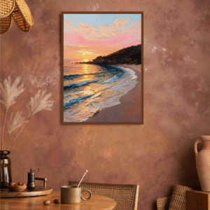 ocean-waves-at-sunset-painting-palette-knife-artwork
