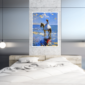 coastal-sea-painting-frame-impressionist-girl-horse-artwork
