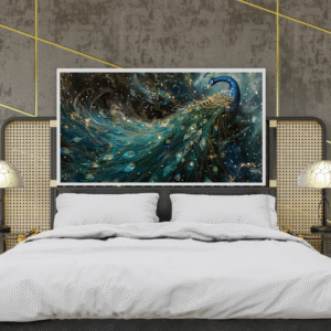 blue-galaxy-peacock-painting-with-golden-tail